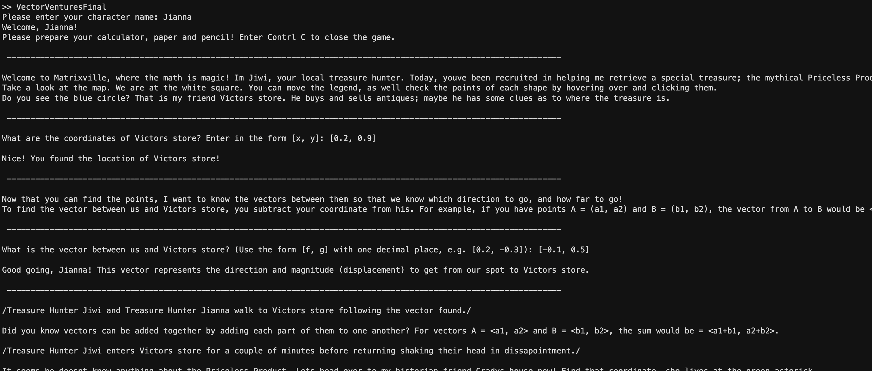 MATLAB Vector Ventures terminal example 1