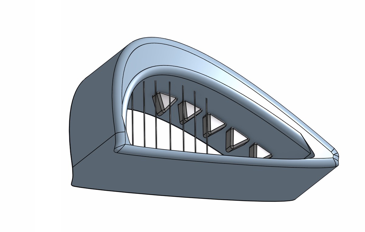 Onshape CAD model of a guiro-inspired percussion instrument
