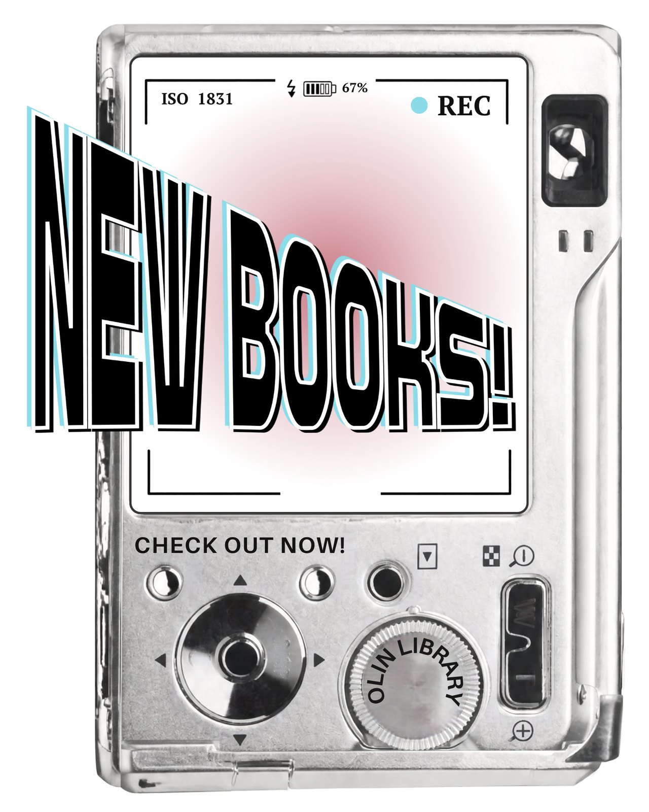 New Books poster styled as a vintage digital camera