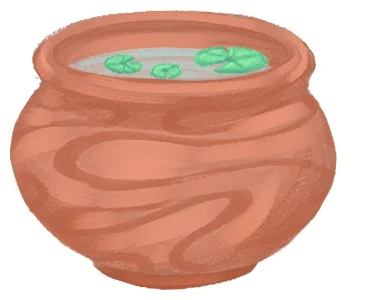 Clay pot with lily pads